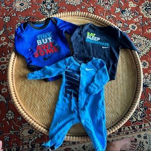 Nike Baby Boy Bundle Set Long Sleeve Dri-Fit Onesies and Sleeper